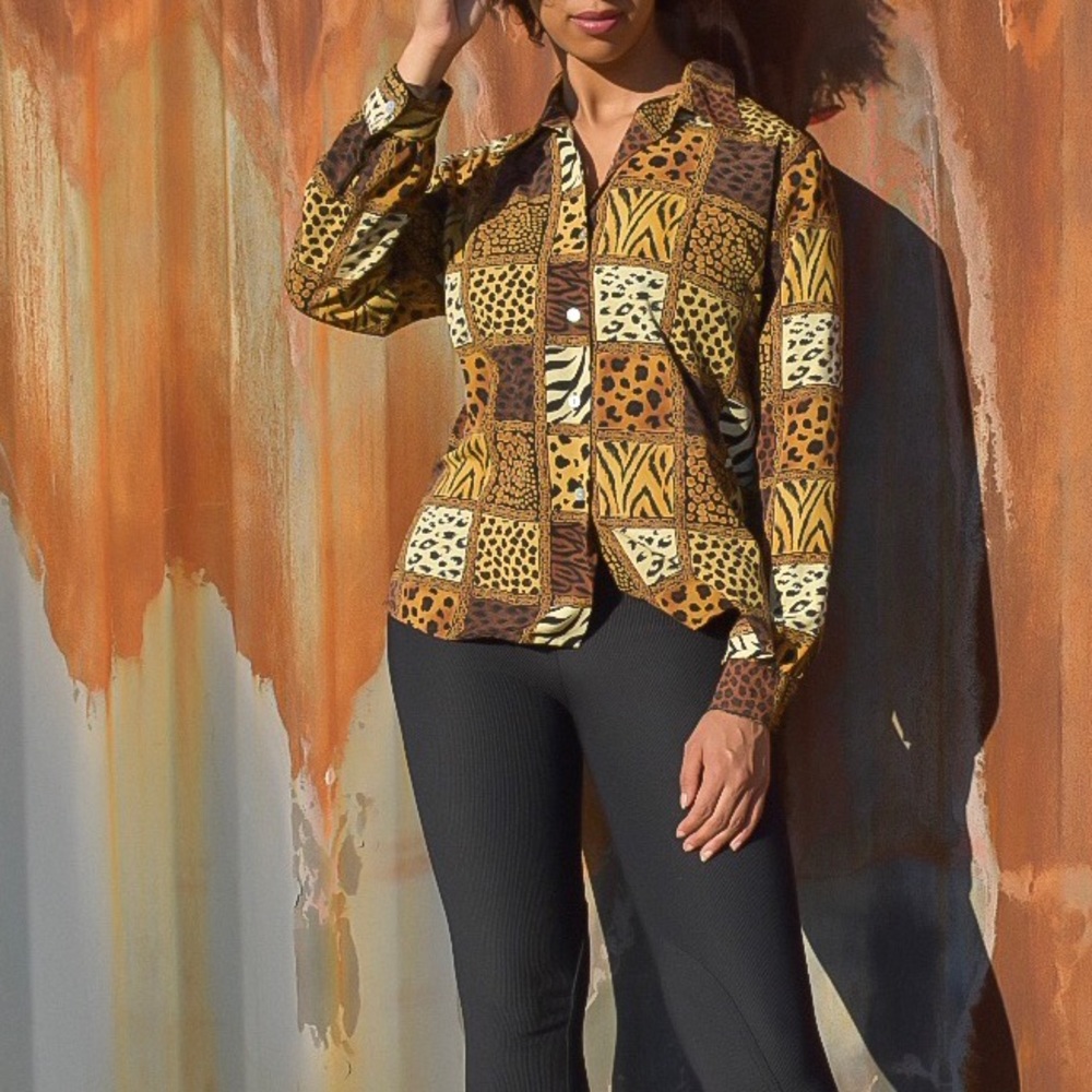 Vintage Cheetah Print Blouse by Notations